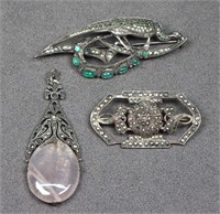 3pc. 1920's Sterling Silver & Marcasite Jewelry