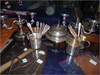 Silver-Plate Baby Cups, Teaspoons, Small Candelabr