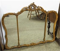 Carved Wood Three Section Mirror