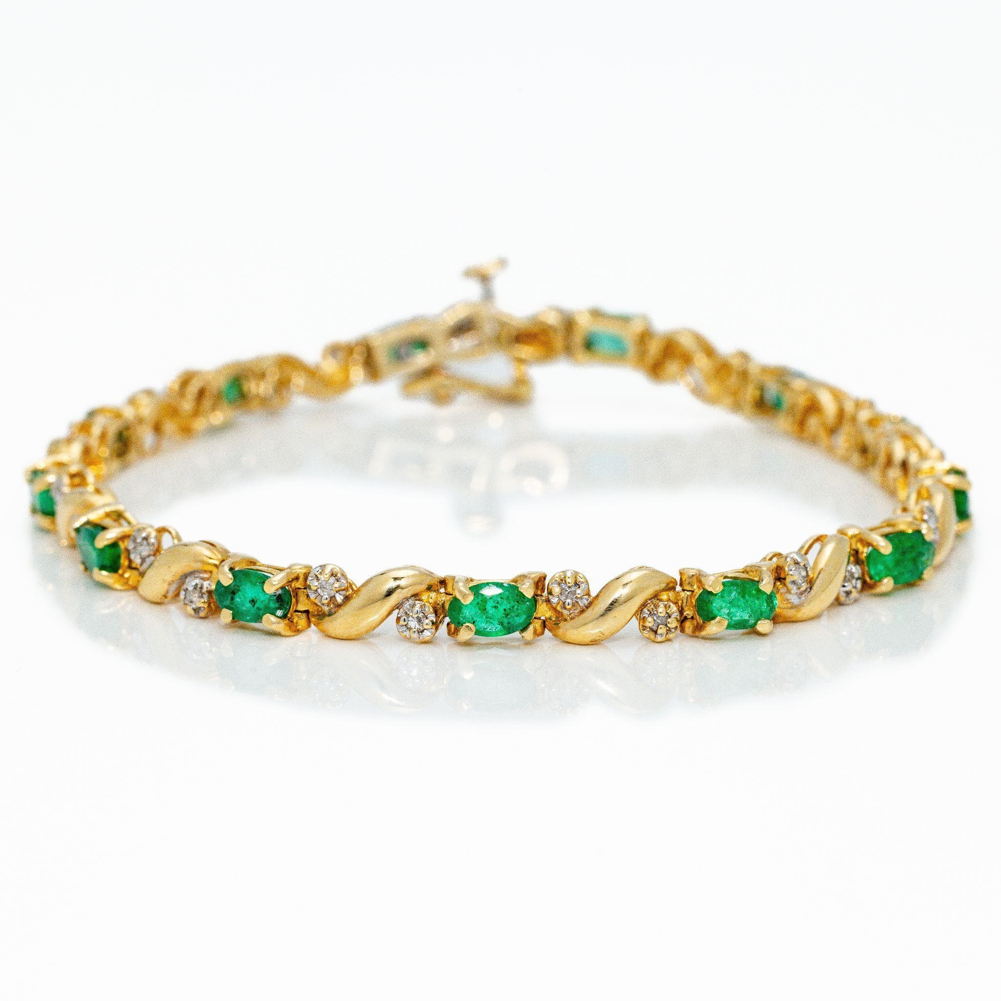 14kt Gold 4.26 ctw Emerald Diamond Tennis Bracelet