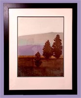 Framed 34x42 IMPRESSIONISTIC ART PURPLE MOUNTAINS