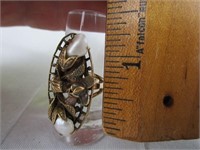 Victorian 14K Gold Unusual Floral Ring w/Pearls