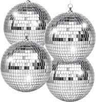 4 Pack Large Disco Ball Silver Hanging Disco
