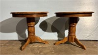 Pair of Oak Pedestal Lamp Tables