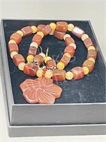 carved Carnelian necklace & earrings