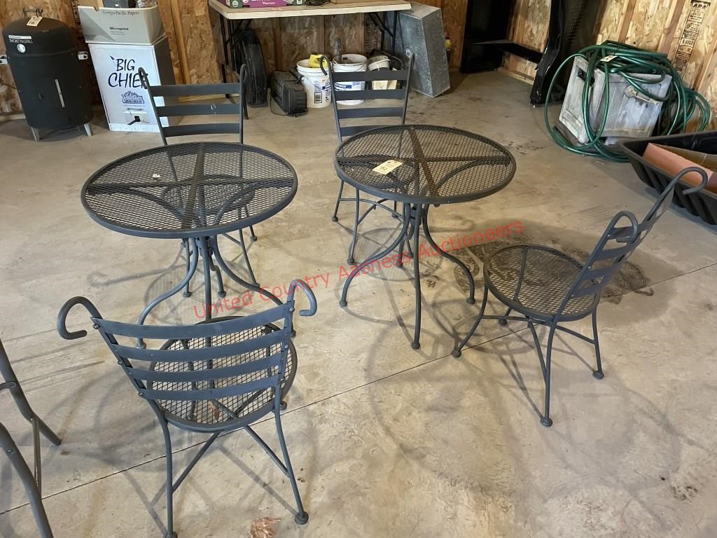 2 upright iron patio sets and chairs