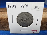 1-1939 25 CENT SILVER COIN