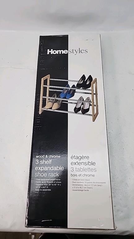 Homestyle wood & chrome 3 shelf shoe rack