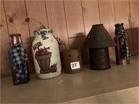CANDLE HOLDERS, PAINTED JAR, ETC.