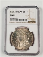 1921 Morgan Silver Dollar - Graded MS61