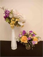 Milkglass vase w/ flowers- small glass w/flowers