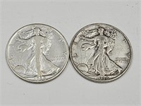 1938 P D Silver Walking Liberty Half Dollar Coins