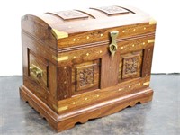 Brass Inlay Wood Treasure Chest w/ Lined Tray