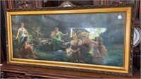 Maidens Bathing Print in Gold Carved Frame