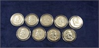 (9) Assorted Silver Ben Franklin Half Dollar