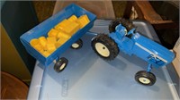 Blue tractor wood wagon