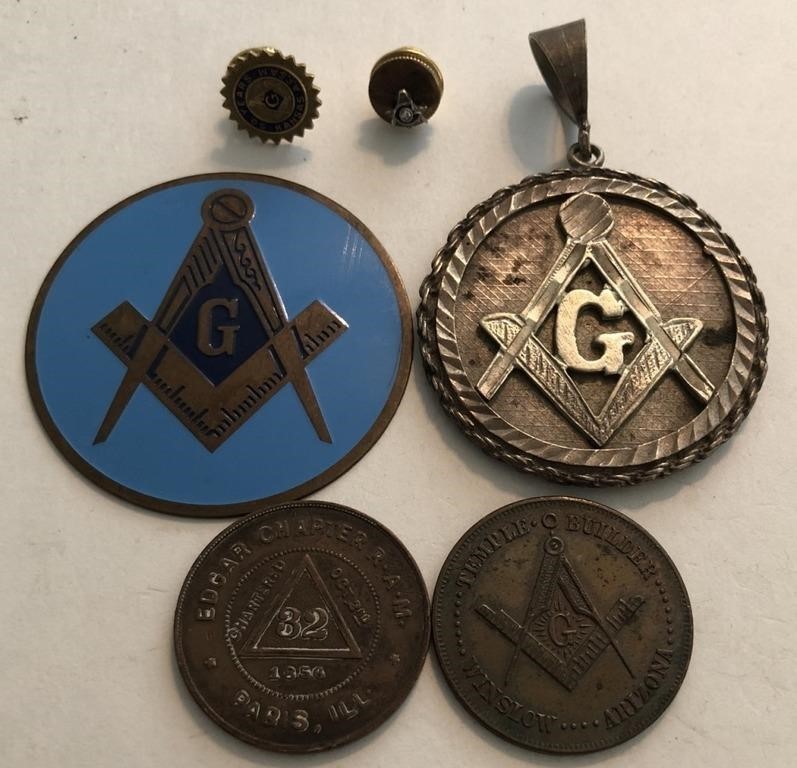 (6) Masonic Lodge Pins, Badges & Emblems