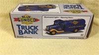 Blue Sunoco truck bank requires AA batteries for