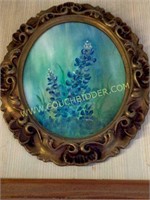 Small oval framed bluebonnet painting