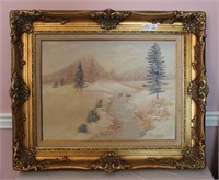 Oil on Canvas, Winter Scene, signed Wanda