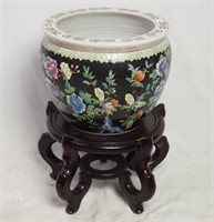 Chinese Famille Verte Porcelain Fishbowl & Stand