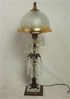 Vtg Crystal Tiered Glass Brass & Marble 32" Lamp