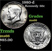 1980-d Kennedy Half Dollar 50c Grades GEM+ Unc