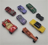 (6) Vtg Die Cast Jeeps & (2) HO Slot Race Cars