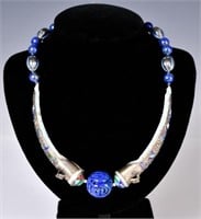 A Silver Enamel & Lapis Lazuli Necklace