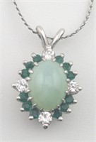 14K White Gold Opal Emerald & Sapphire Pendant