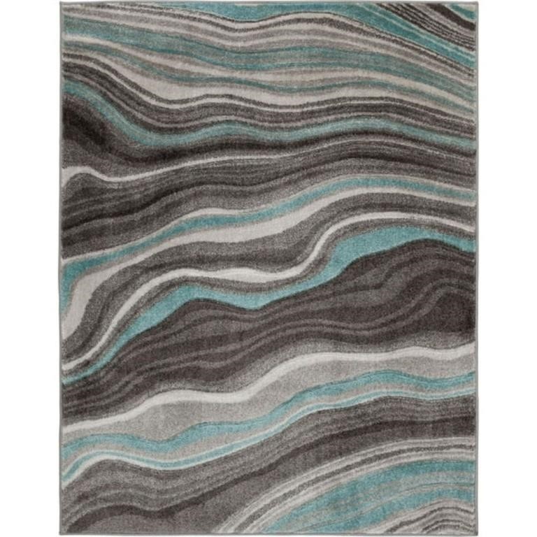 New 4' x 6' Carved Waves Teal Indoor Area Rug