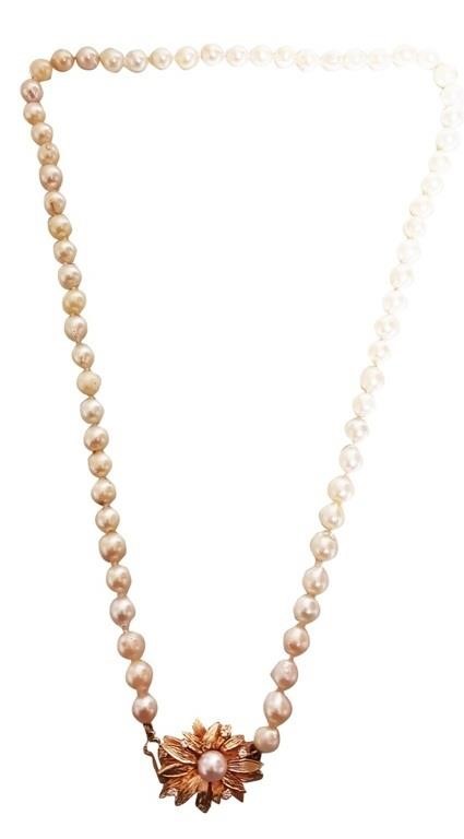 LADYS 14KT STRAND OF PEARLS NECKLACE