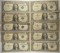 Lot of 10: $1 Silver Certificates