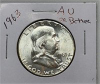 OF) 1963 Franklin half dollar, Condition AU