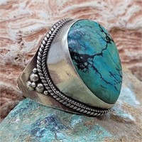 STERLING SILVER & TURQUOISE RING SZ 11 ADJUSTABLE