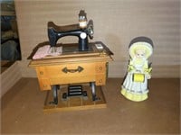 Sewing machine/ music box and spool holder figure