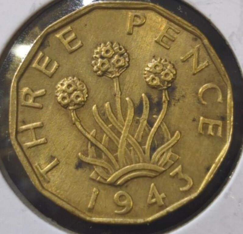 1943 three pence coin