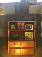 Maple Wall Shelf with Decorative Trinket Boxes