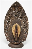 Asian Buddha in Anjali Mudra, Polychrome Wood