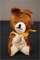 Vintage Squeaky Teddy Bear with Yellow Bow