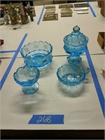 Four Pieces Blue Coin Glass As Shown