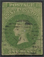 South Australia 1858 #5 1p Deep Yellow Green Imper