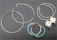 3 Sets of Sterling Silver Hoop Earrings, 2" Larges