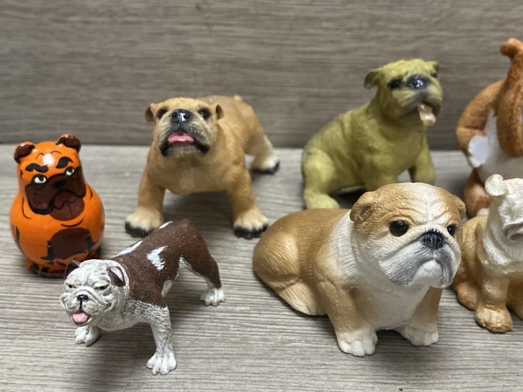 Bulldog Figurines Lot - Pewter, Porcelain, Wood &