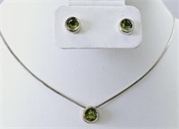 Sterling Silver Peridot Necklace & Earring Set