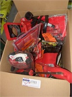 Box lot of misc. Brands, and tools