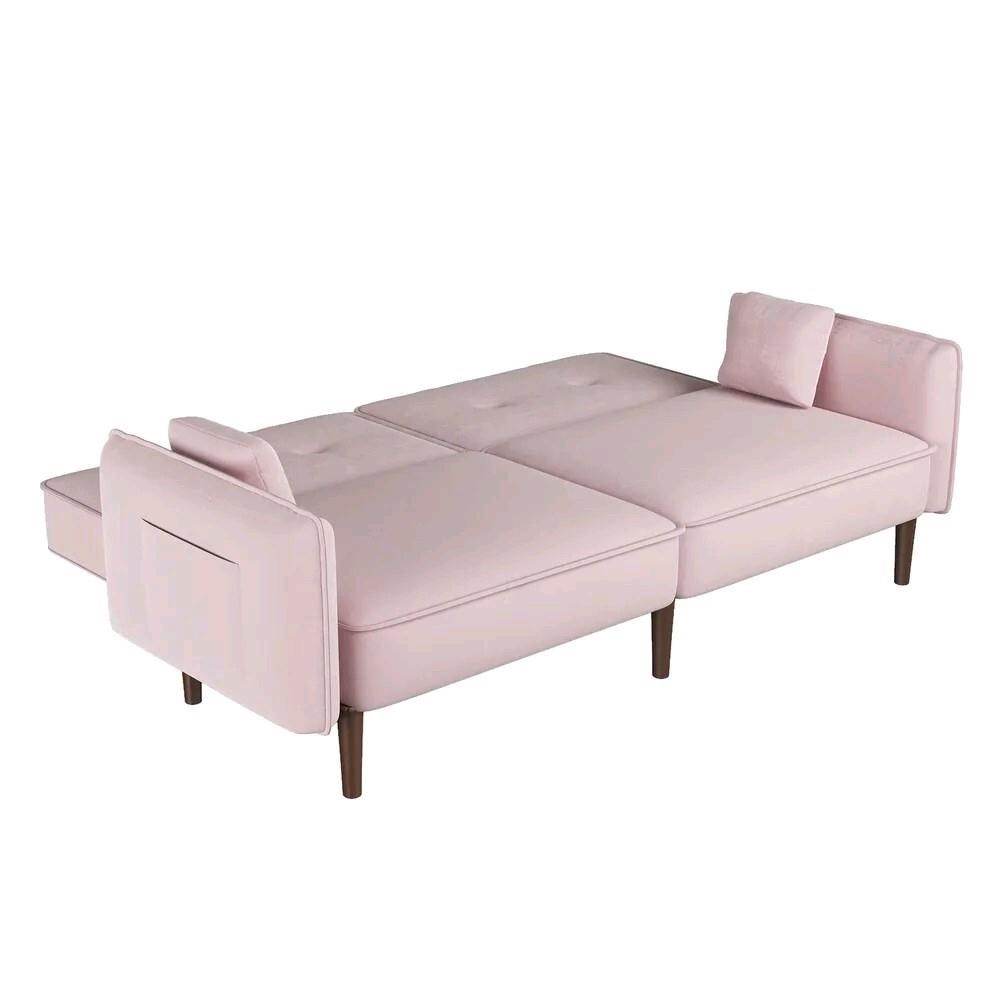 Velvet Convertible Sofa Bed with Wood Legs,