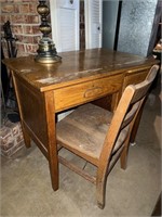 Vintage Student Desk Oak with Chair 
Lamp