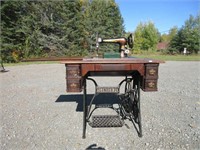 COOL SINGER TREADLE SEWING MACHINE AND CABINET