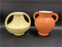 2 Coors Pottery Vases, Matte Yellow & Orange